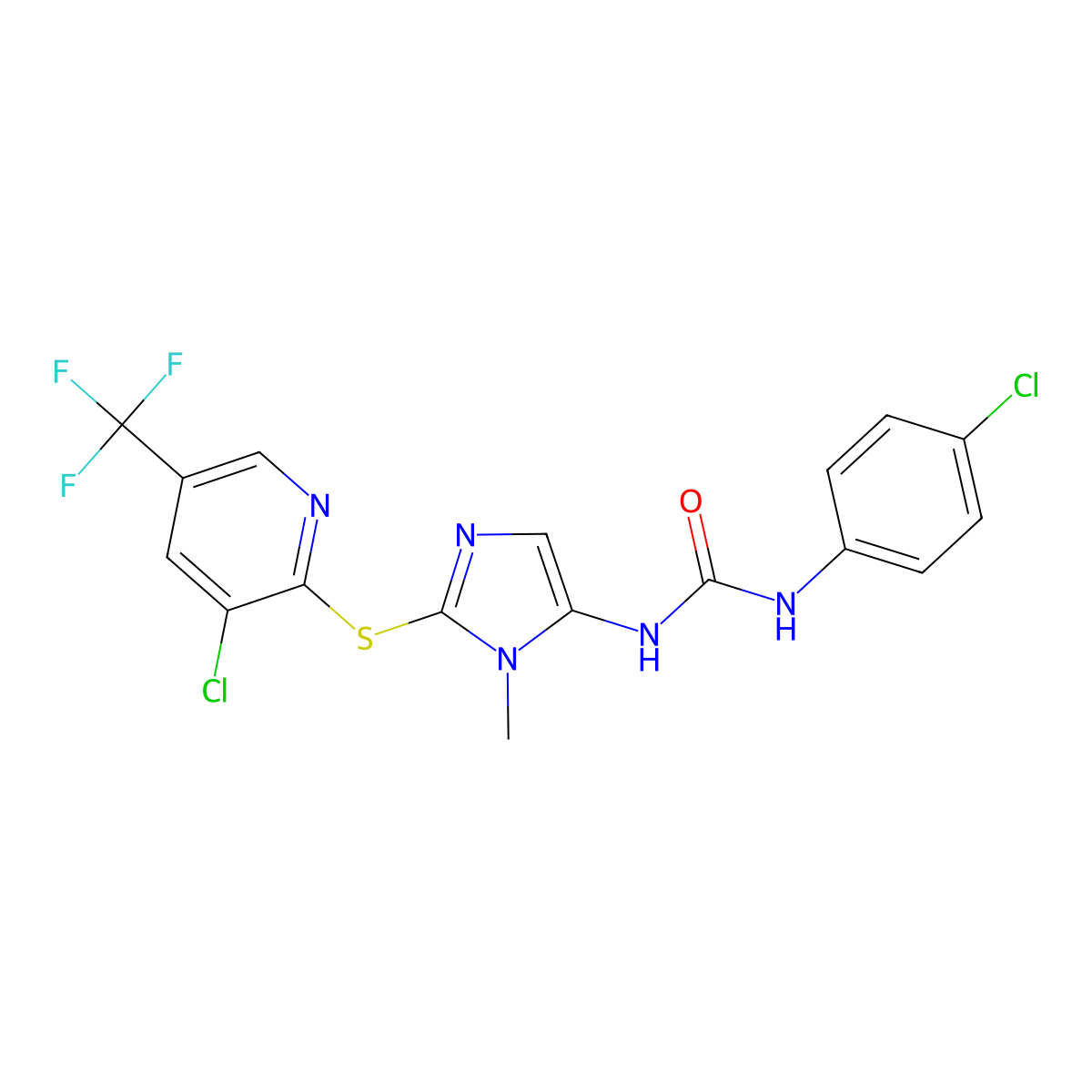 N-(4-Chlorophenyl)-N'-(2-((3-chloro-5-(trifluoromethyl)-2-pyridinyl)sulfanyl)-1-methyl-1H-imidazol-5-yl)urea molecular structure, CAS 339096-85-4