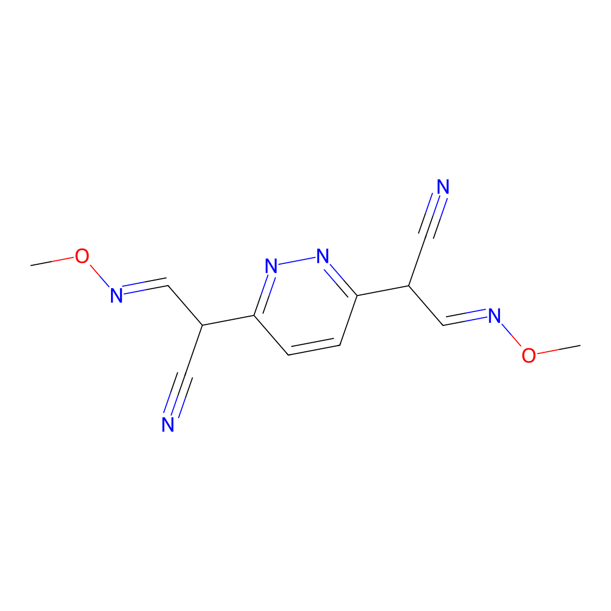 (3E)-2-{6-[(2E)-1-cyano-2-(methoxyimino)ethyl]pyridazin-3-yl}-3-(methoxyimino)propanenitrile molecular structure, CAS 339097-06-2