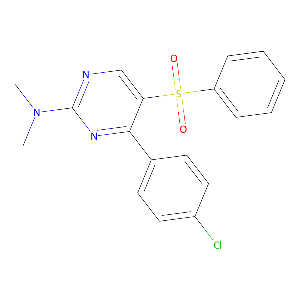 5-(benzenesulfonyl)-4-(4-chlorophenyl)-N,N-dimethylpyrimidin-2-amine molecular structure, CAS 339097-54-0