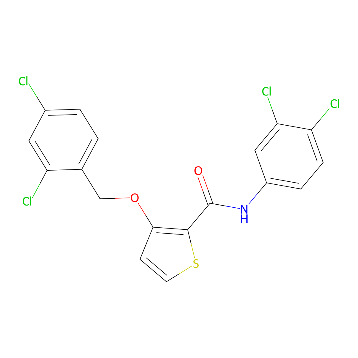 N-(3,4-dichlorophenyl)-3-[(2,4-dichlorophenyl)methoxy]thiophene-2-carboxamide molecular structure, CAS 339098-03-2