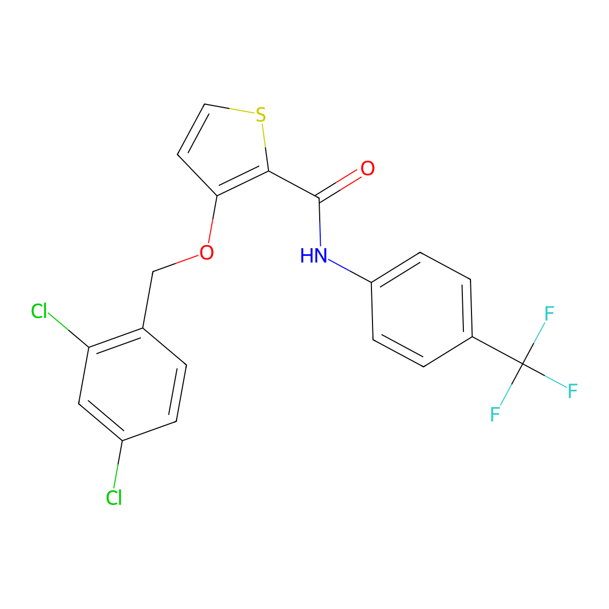 3-[(2,4-dichlorophenyl)methoxy]-N-[4-(trifluoromethyl)phenyl]thiophene-2-carboxamide molecular structure, CAS 339098-08-7