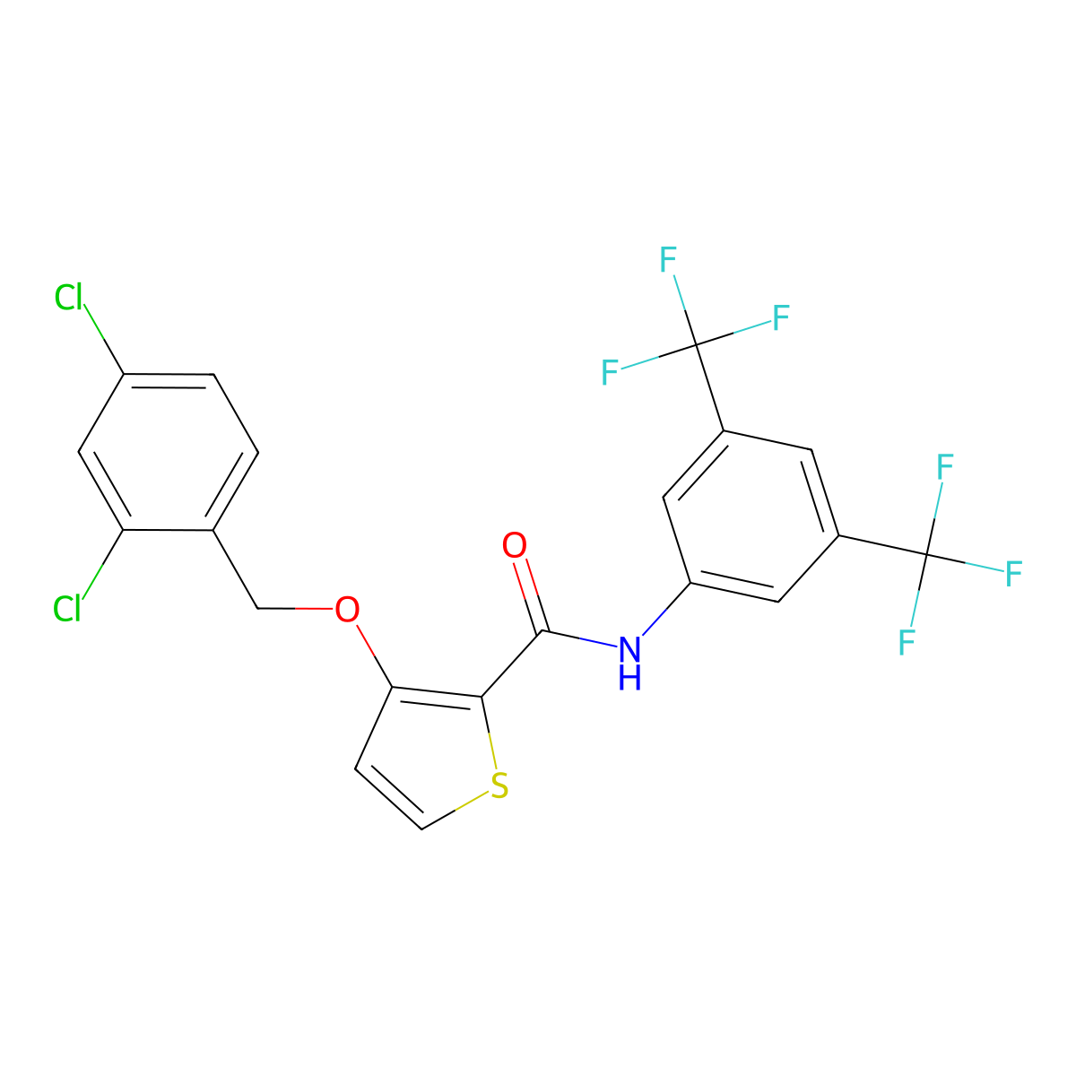 N-[3,5-bis(trifluoromethyl)phenyl]-3-[(2,4-dichlorophenyl)methoxy]thiophene-2-carboxamide molecular structure, CAS 339098-11-2