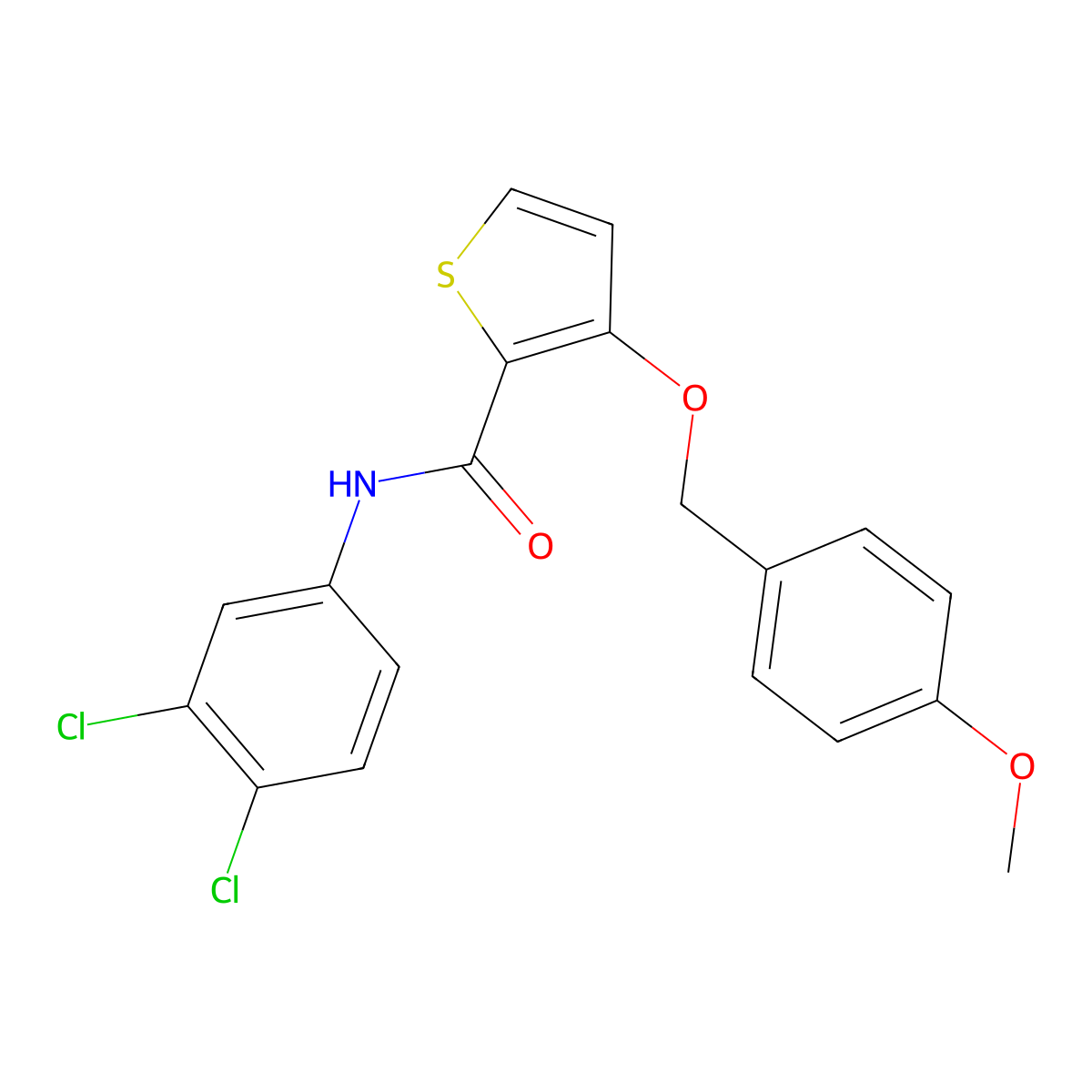 N-(3,4-dichlorophenyl)-3-[(4-methoxyphenyl)methoxy]thiophene-2-carboxamide molecular structure, CAS 339098-25-8