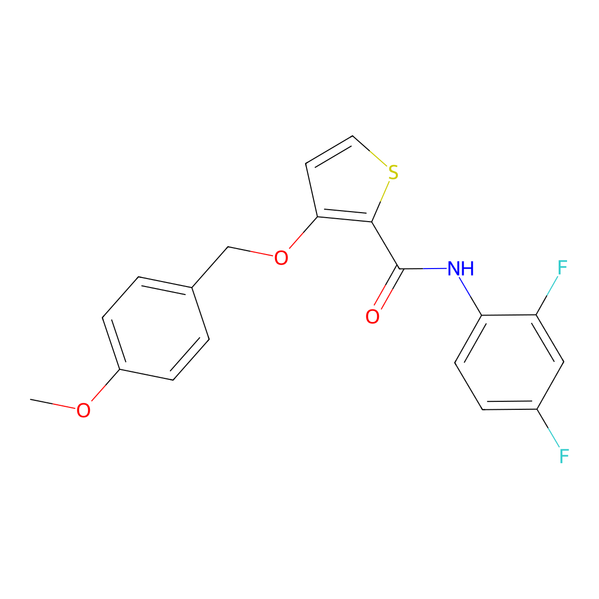 N-(2,4-difluorophenyl)-3-[(4-methoxyphenyl)methoxy]thiophene-2-carboxamide molecular structure, CAS 339098-34-9