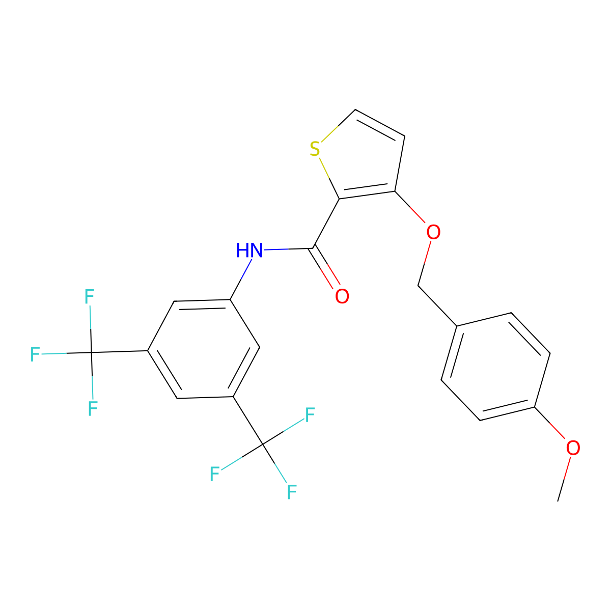 N-[3,5-bis(trifluoromethyl)phenyl]-3-[(4-methoxyphenyl)methoxy]thiophene-2-carboxamide molecular structure, CAS 339098-42-9