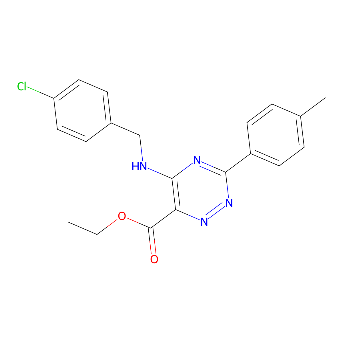 Ethyl 5-[(4-chlorobenzyl)amino]-3-(4-methylphenyl)-1,2,4-triazine-6-carboxylate molecular structure, CAS 339098-45-2