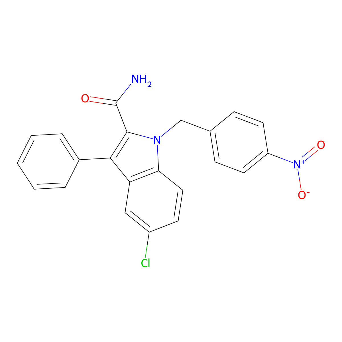 5-chloro-1-(4-nitrobenzyl)-3-phenyl-1H-indole-2-carboxamide molecular structure, CAS 339098-47-4