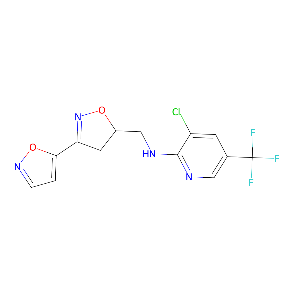 3-chloro-N-{[3-(5-isoxazolyl)-4,5-dihydro-5-isoxazolyl]methyl}-5-(trifluoromethyl)-2-pyridinamine molecular structure, CAS 339098-60-1
