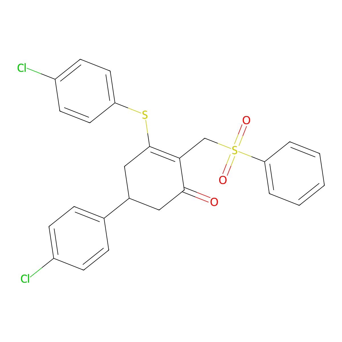 2-[(Benzenesulfonyl)methyl]-5-(4-chlorophenyl)-3-[(4-chlorophenyl)sulfanyl]cyclohex-2-en-1-one molecular structure, CAS 339098-65-6