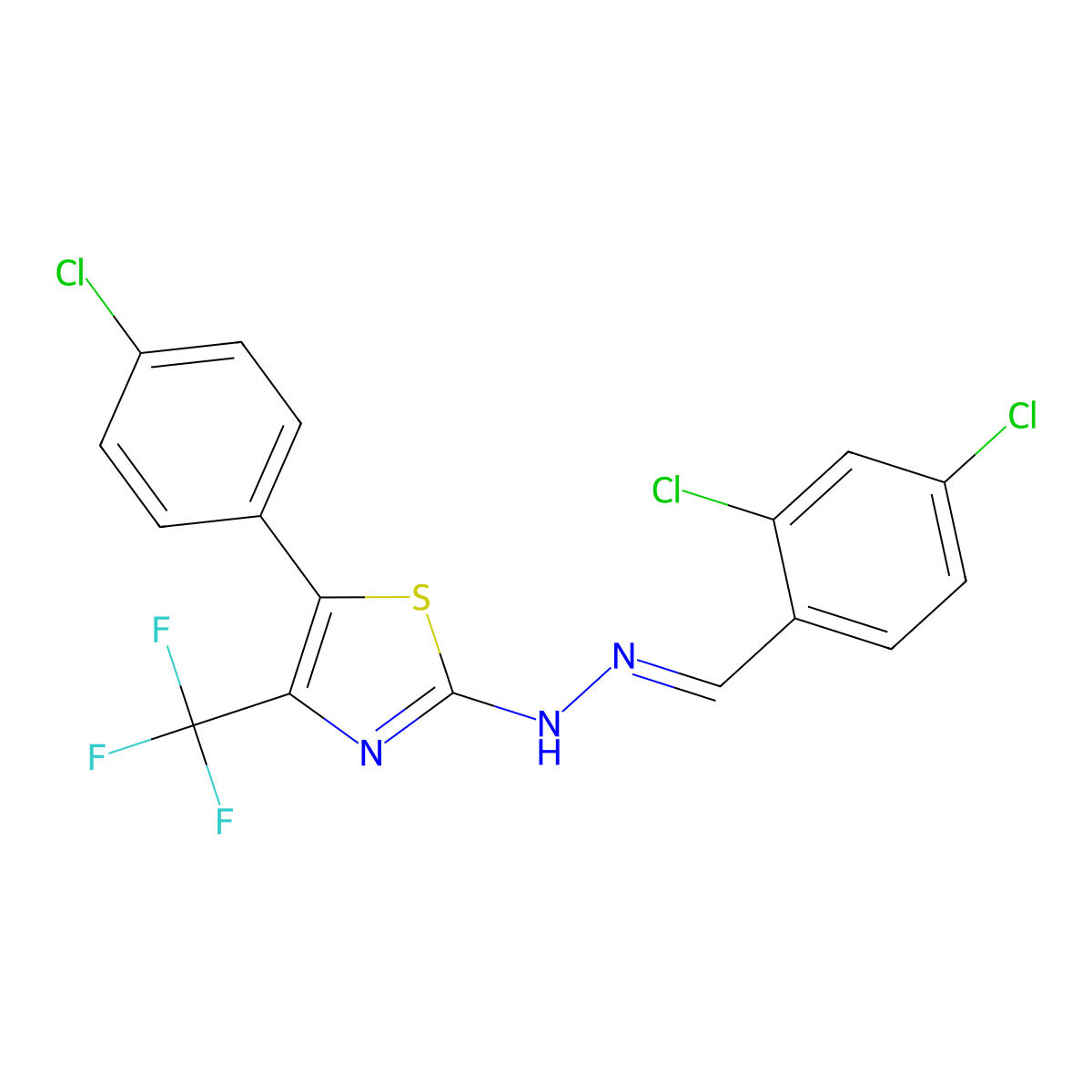2,4-Dichlorobenzaldehyde 2-[5-(4-chlorophenyl)-4-(trifluoromethyl)-2-thiazolyl]hydrazone molecular structure, CAS 339098-83-8