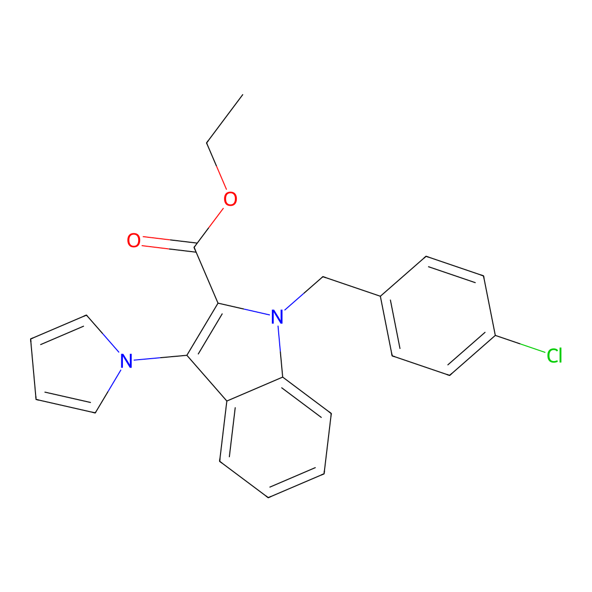 ethyl 1-(4-chlorobenzyl)-3-(1H-pyrrol-1-yl)-1H-indole-2-carboxylate molecular structure, CAS 339098-96-3