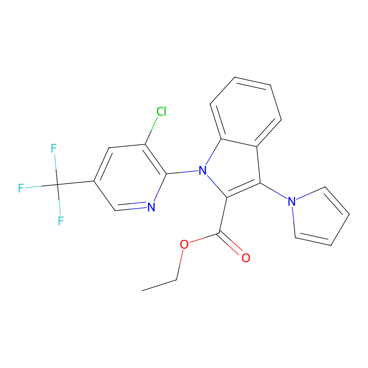 ethyl 1-[3-chloro-5-(trifluoromethyl)-2-pyridinyl]-3-(1H-pyrrol-1-yl)-1H-indole-2-carboxylate molecular structure, CAS 339099-02-4