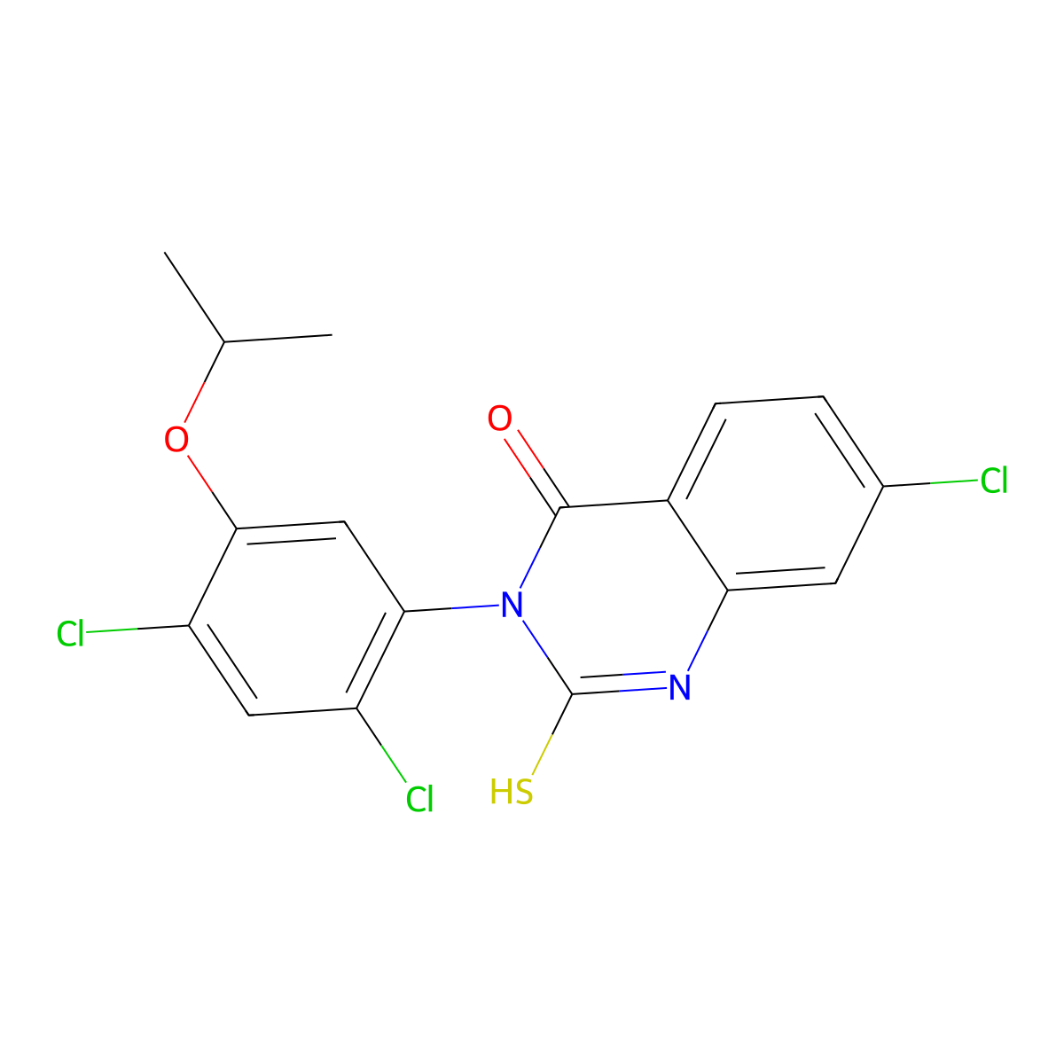 7-chloro-3-(2,4-dichloro-5-isopropoxyphenyl)-2-sulfanyl-4(3H)-quinazolinone molecular structure, CAS 339099-13-7
