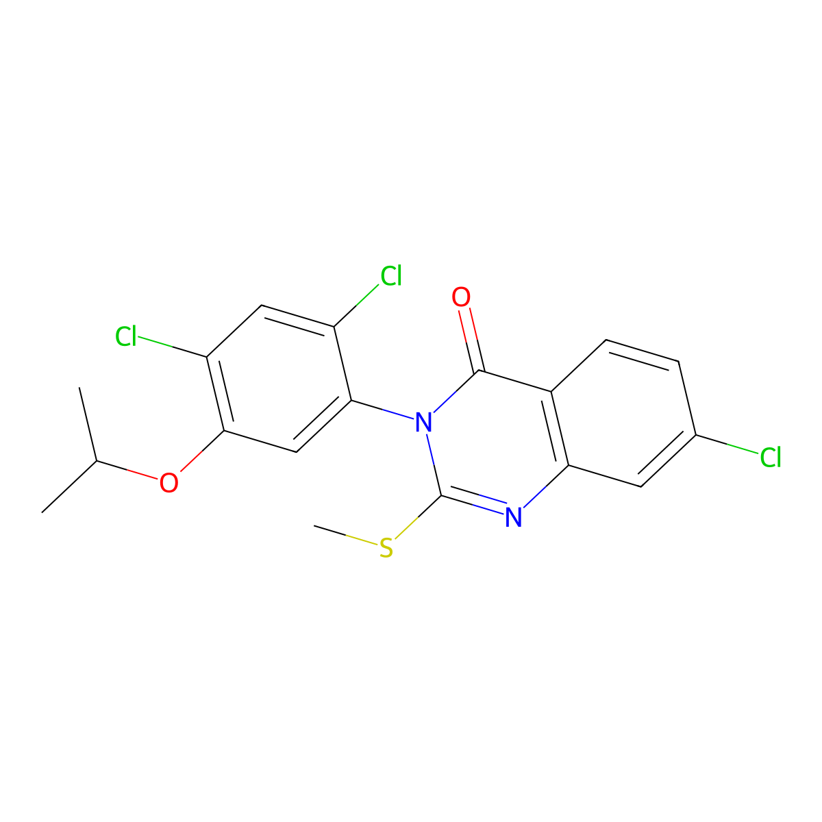 7-chloro-3-(2,4-dichloro-5-isopropoxyphenyl)-2-(methylsulfanyl)-4(3H)-quinazolinone molecular structure, CAS 339099-18-2