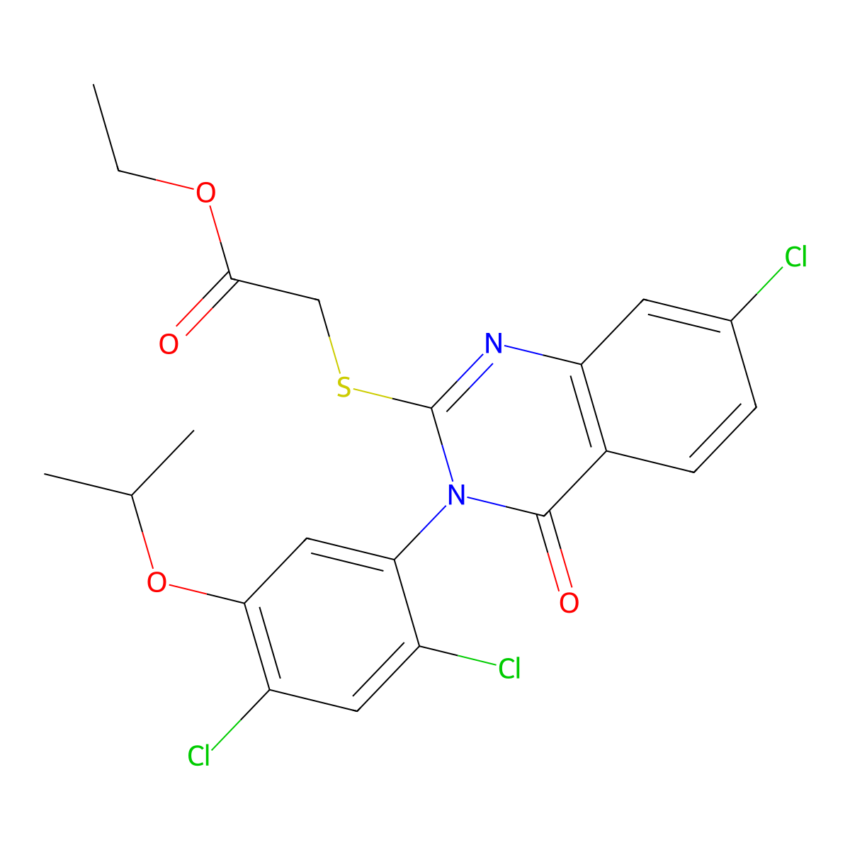 Ethyl 2-{[7-chloro-3-(2,4-dichloro-5-isopropoxyphenyl)-4-oxo-3,4-dihydro-2-quinazolinyl]sulfanyl}acetate molecular structure, CAS 339099-23-9