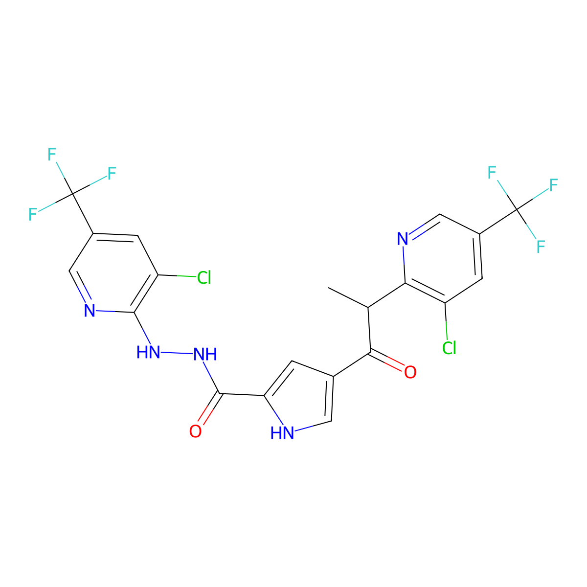 N'-[3-chloro-5-(trifluoromethyl)pyridin-2-yl]-4-{2-[3-chloro-5-(trifluoromethyl)pyridin-2-yl]propanoyl}-1H-pyrrole-2-carbohydrazide molecular structure, CAS 339099-50-2