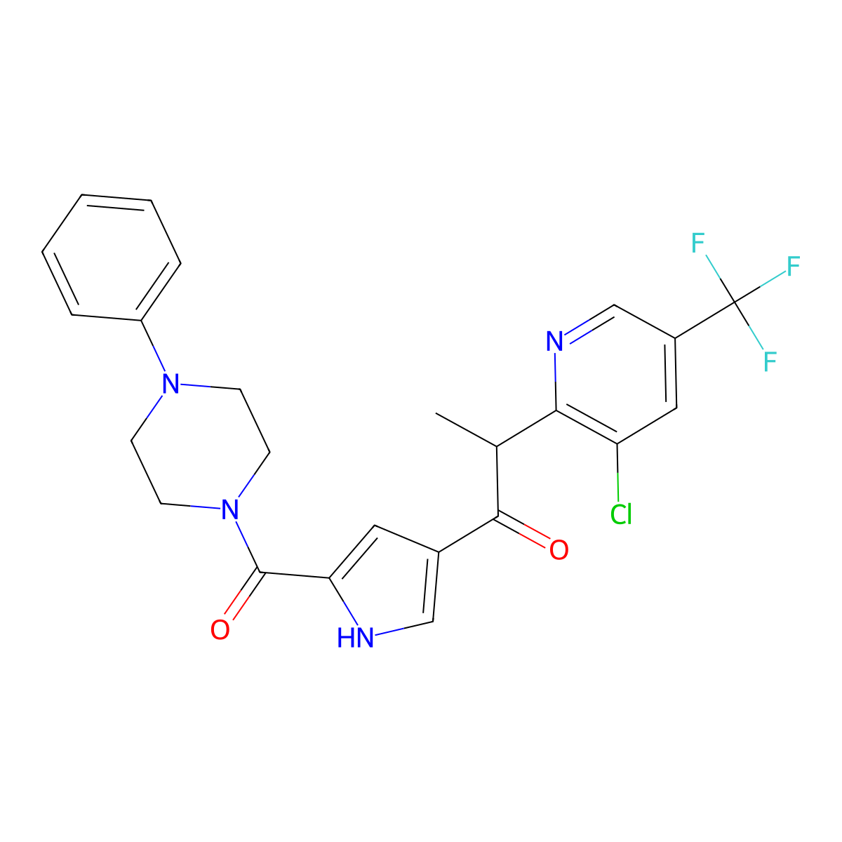 2-[3-chloro-5-(trifluoromethyl)pyridin-2-yl]-1-[5-(4-phenylpiperazine-1-carbonyl)-1H-pyrrol-3-yl]propan-1-one molecular structure, CAS 339099-64-8