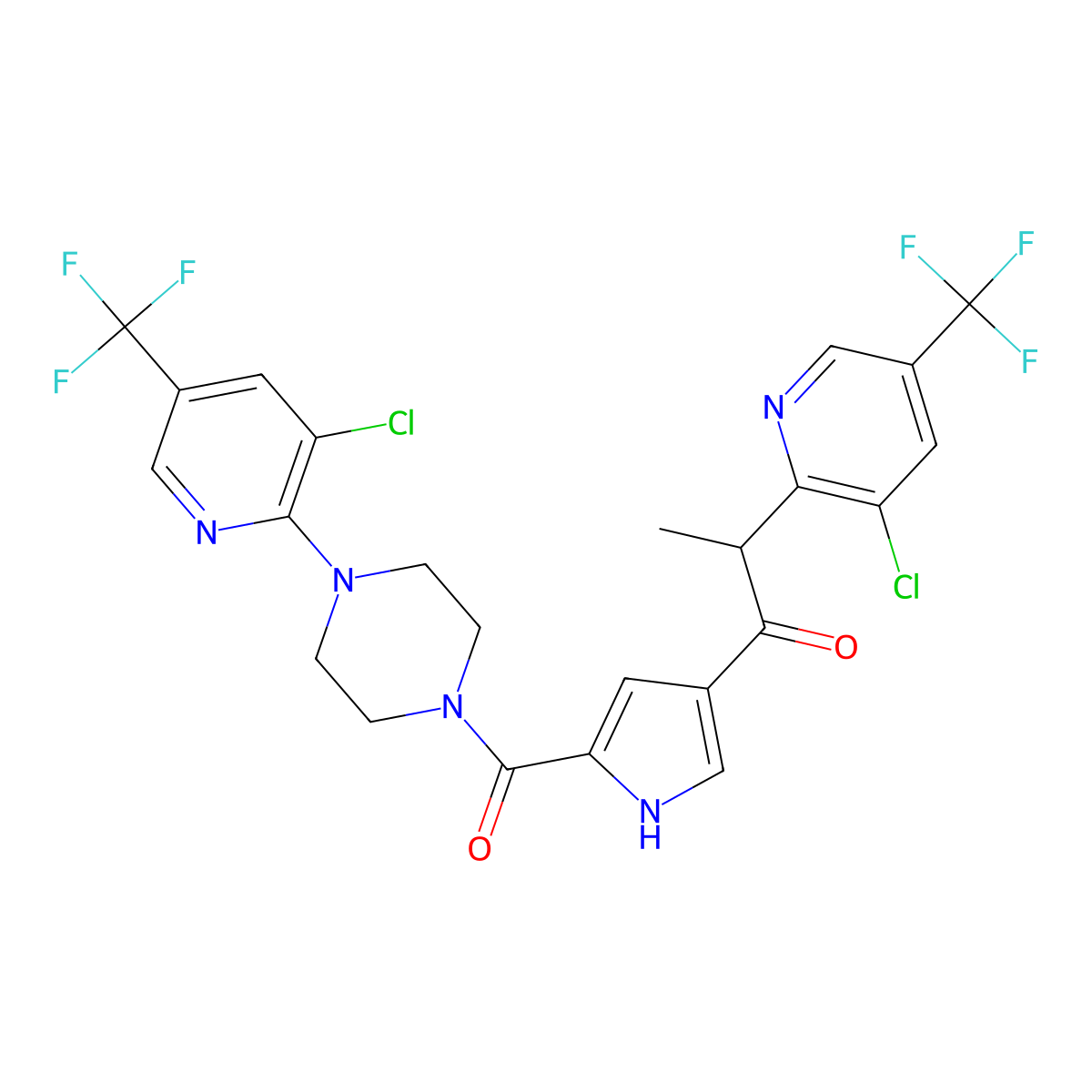 2-(3-Chloro-5-(trifluoromethyl)-2-pyridinyl)-1-(5-((4-(3-chloro-5-(trifluoromethyl)-2-pyridinyl)piperazino)carbonyl)-1h-pyrrol-3-yl)-1-propanone molecular structure, CAS 339099-67-1