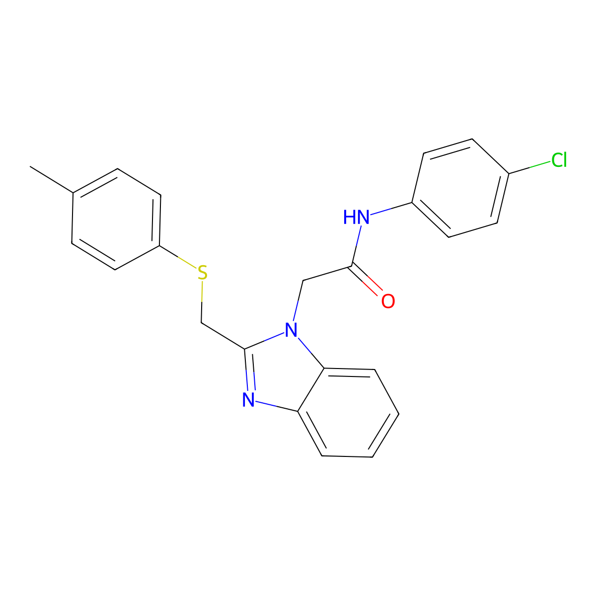 N-(4-Chlorophenyl)-2-(2-(((4-methylphenyl)sulfanyl)methyl)-1H-1,3-benzimidazol-1-yl)acetamide molecular structure, CAS 339100-14-0