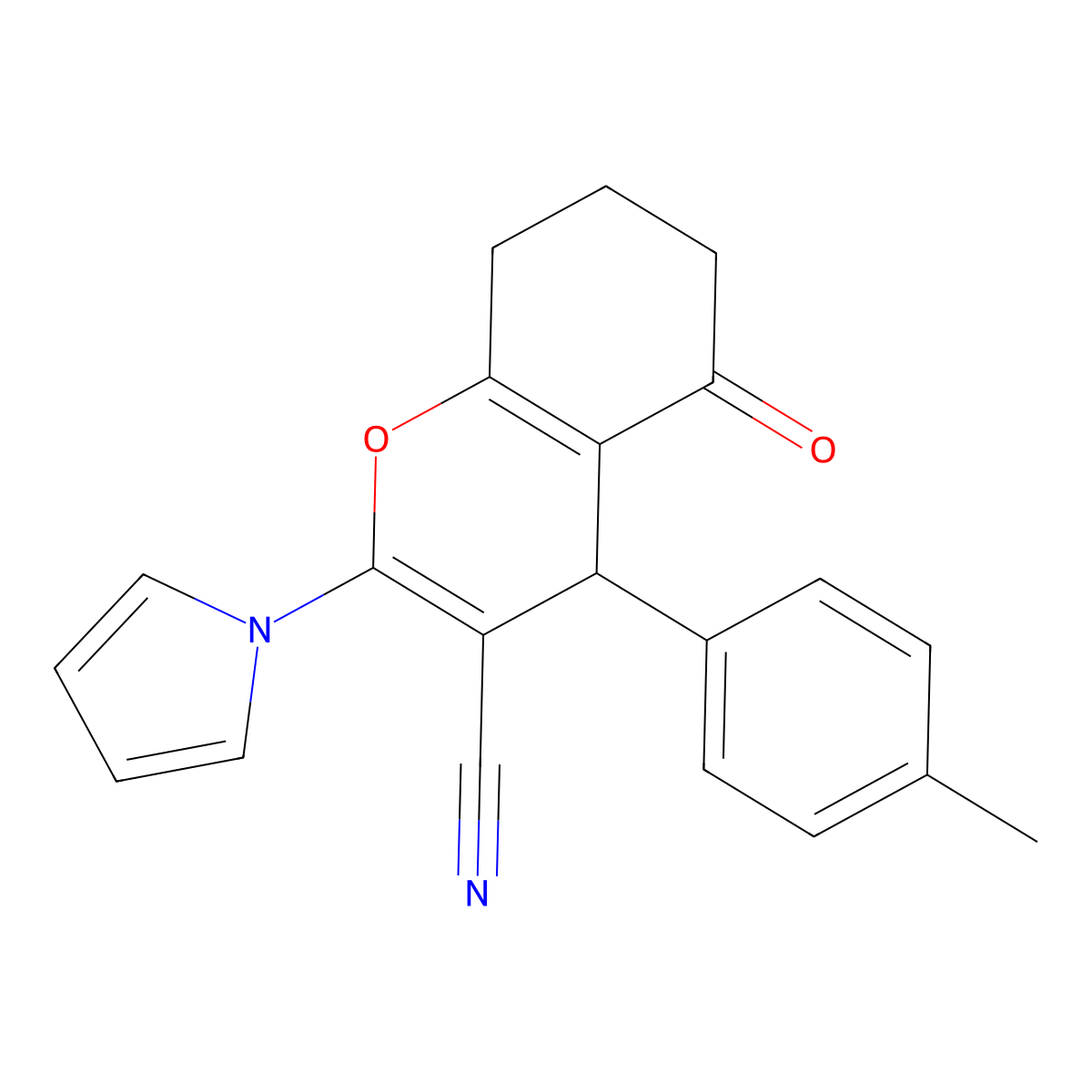 4-(4-methylphenyl)-5-oxo-2-(1H-pyrrol-1-yl)-5,6,7,8-tetrahydro-4H-chromene-3-carbonitrile molecular structure, CAS 339100-43-5