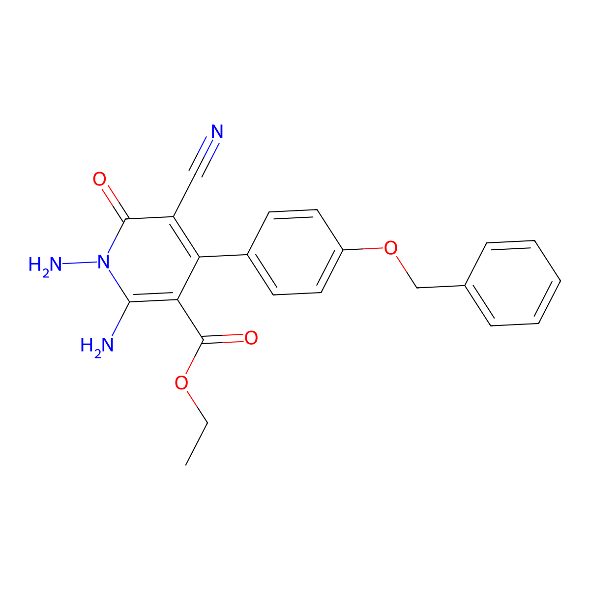 Ethyl 1,2-diamino-4-[4-(benzyloxy)phenyl]-5-cyano-6-oxo-1,6-dihydro-3-pyridinecarboxylate molecular structure, CAS 339100-61-7