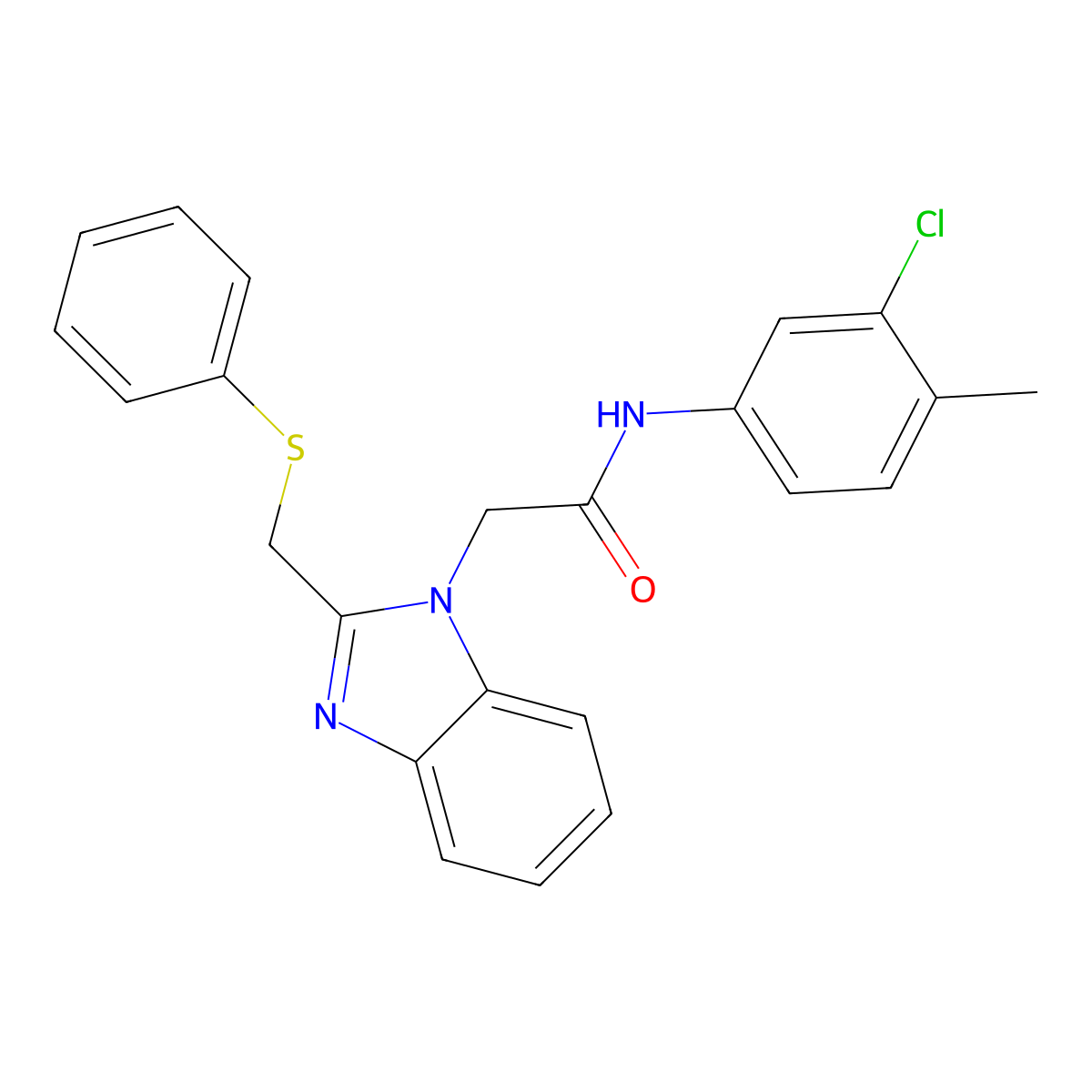 N-(3-Chloro-4-methylphenyl)-2-(2-((phenylsulfanyl)methyl)-1H-1,3-benzimidazol-1-yl)acetamide molecular structure, CAS 339100-68-4