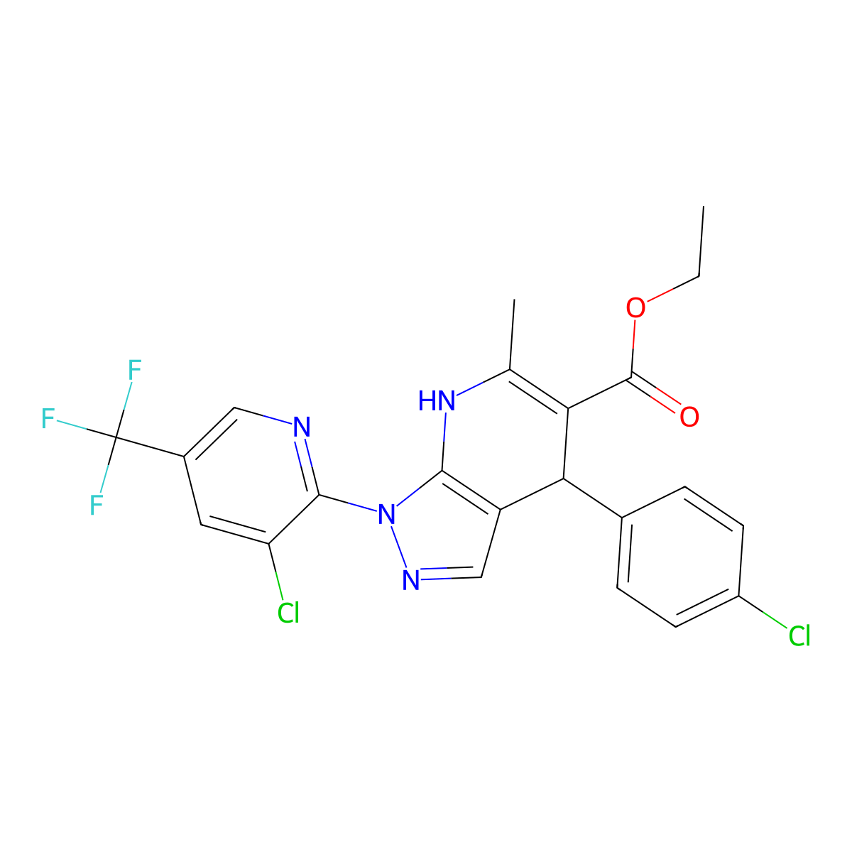 ethyl 4-(4-chlorophenyl)-1-[3-chloro-5-(trifluoromethyl)-2-pyridinyl]-6-methyl-4,7-dihydro-1H-pyrazolo[3,4-b]pyridine-5-carboxylate molecular structure, CAS 339100-78-6