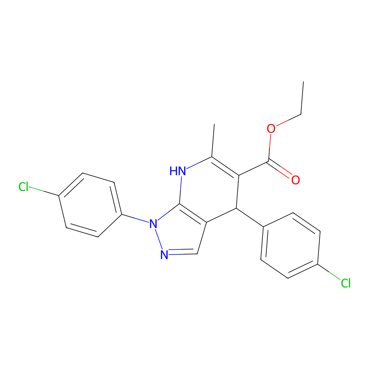 ethyl 1,4-bis(4-chlorophenyl)-6-methyl-4,7-dihydro-1H-pyrazolo[3,4-b]pyridine-5-carboxylate molecular structure, CAS 339100-90-2
