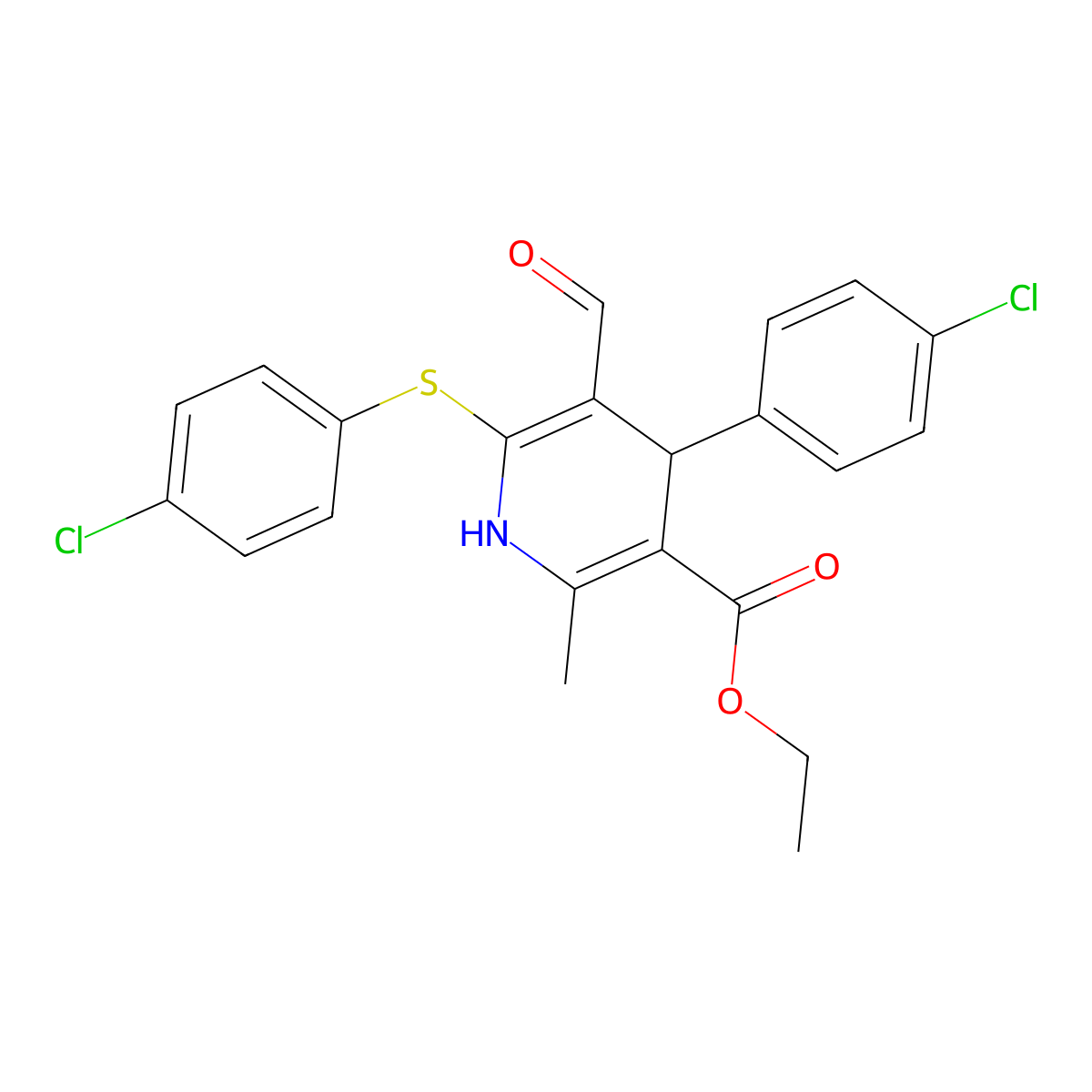 Ethyl 4-(4-chlorophenyl)-6-[(4-chlorophenyl)sulfanyl]-5-formyl-2-methyl-1,4-dihydro-3-pyridinecarboxylate molecular structure, CAS 339100-97-9