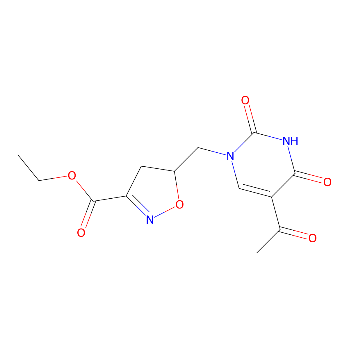 ethyl 5-{[5-acetyl-2,4-dioxo-3,4-dihydro-1(2H)-pyrimidinyl]methyl}-4,5-dihydro-3-isoxazolecarboxylate molecular structure, CAS 339101-01-8