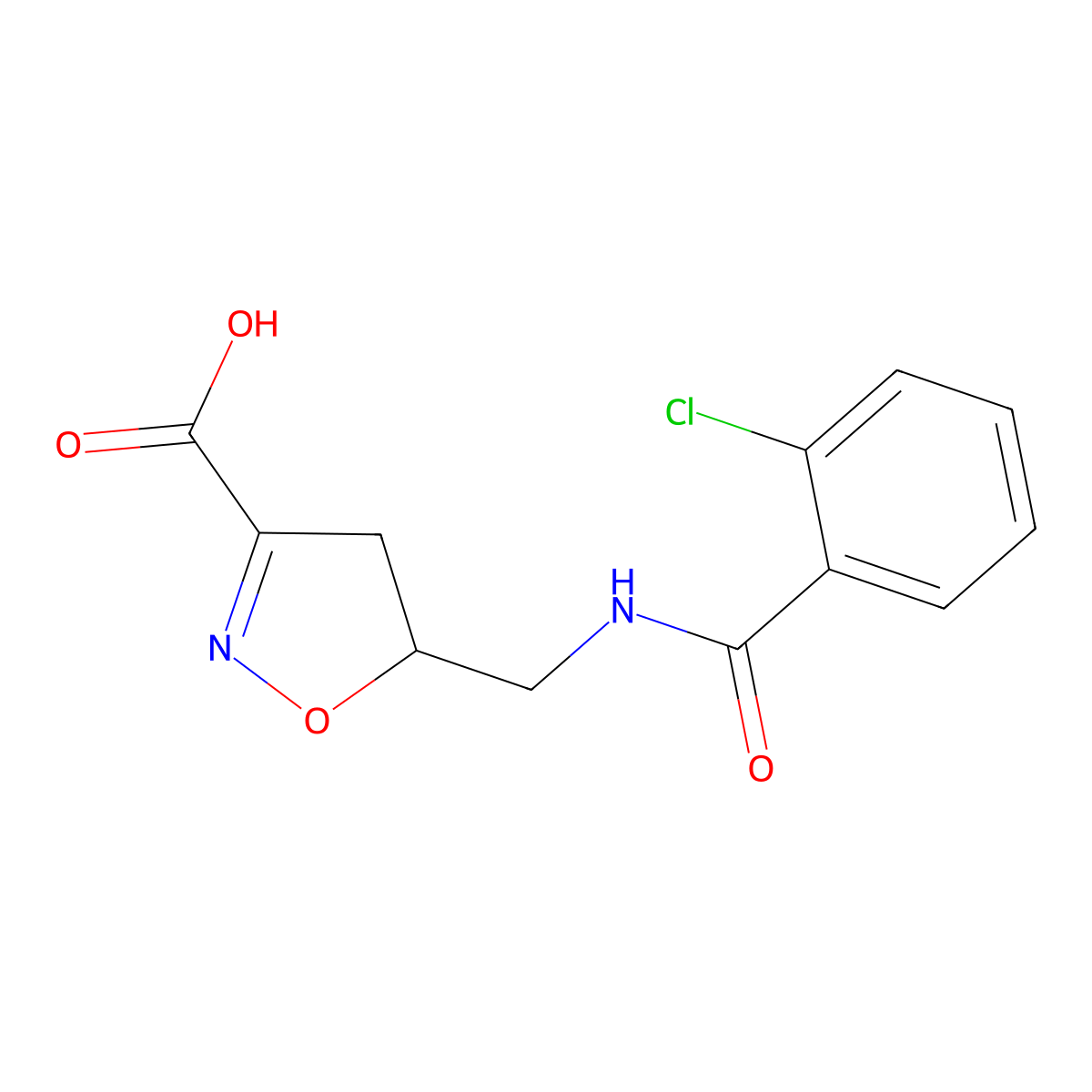 5-{[(2-Chlorobenzoyl)amino]methyl}-4,5-dihydro-3-isoxazolecarboxylic acid molecular structure, CAS 339101-05-2