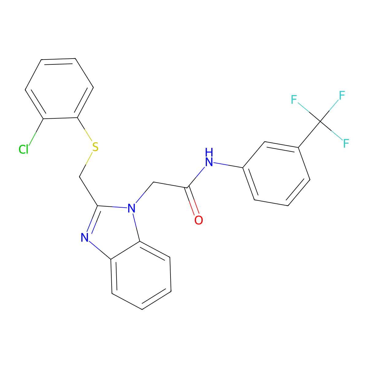 2-(2-(((2-Chlorophenyl)sulfanyl)methyl)-1H-1,3-benzimidazol-1-yl)-N-(3-(trifluoromethyl)phenyl)acetamide molecular structure, CAS 339101-13-2