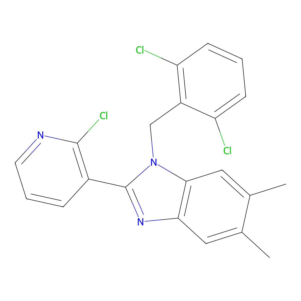 2-(2-chloro-3-pyridinyl)-1-(2,6-dichlorobenzyl)-5,6-dimethyl-1H-1,3-benzimidazole molecular structure, CAS 339101-17-6
