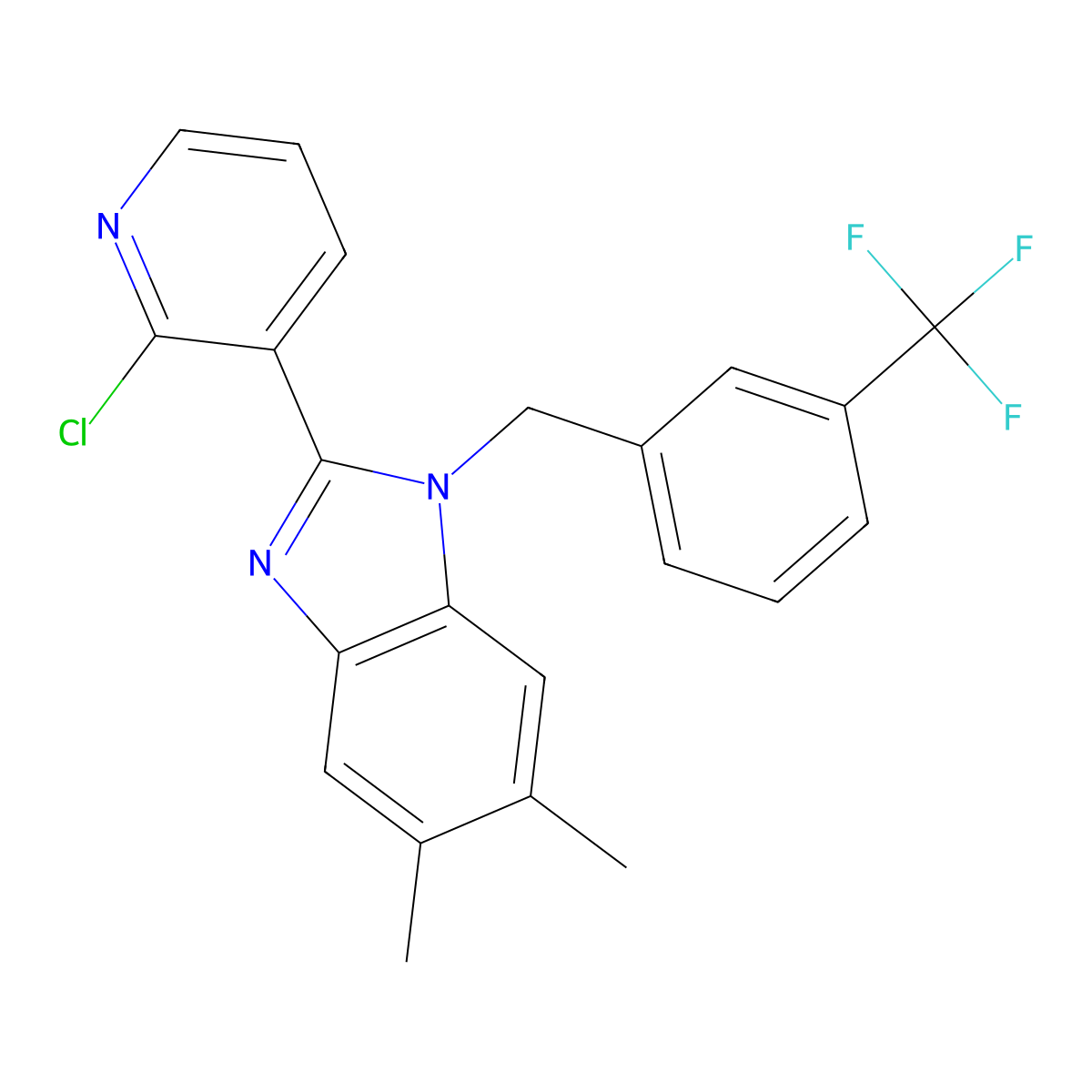 2-(2-chloro-3-pyridinyl)-5,6-dimethyl-1-[3-(trifluoromethyl)benzyl]-1H-1,3-benzimidazole molecular structure, CAS 339101-23-4