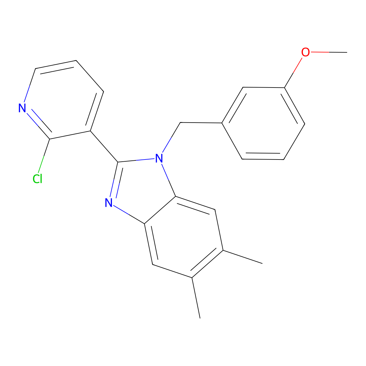2-(2-chloro-3-pyridinyl)-1-(3-methoxybenzyl)-5,6-dimethyl-1H-1,3-benzimidazole molecular structure, CAS 339101-26-7