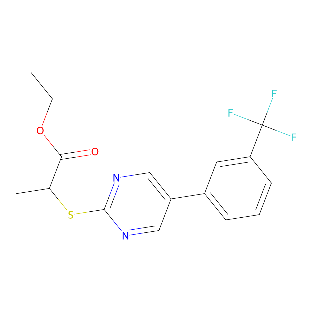 Ethyl 2-((5-(3-(trifluoromethyl)phenyl)-2-pyrimidinyl)sulfanyl)propanoate molecular structure, CAS 339101-35-8