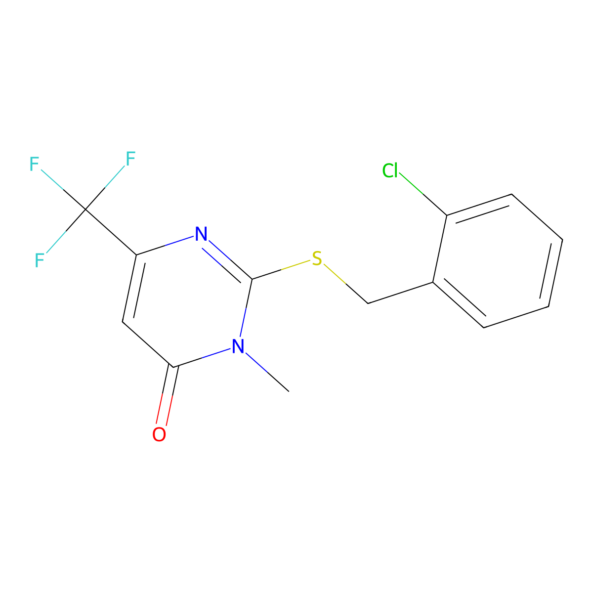 2-((2-Chlorobenzyl)sulfanyl)-3-methyl-6-(trifluoromethyl)-4(3H)-pyrimidinone molecular structure, CAS 339101-44-9