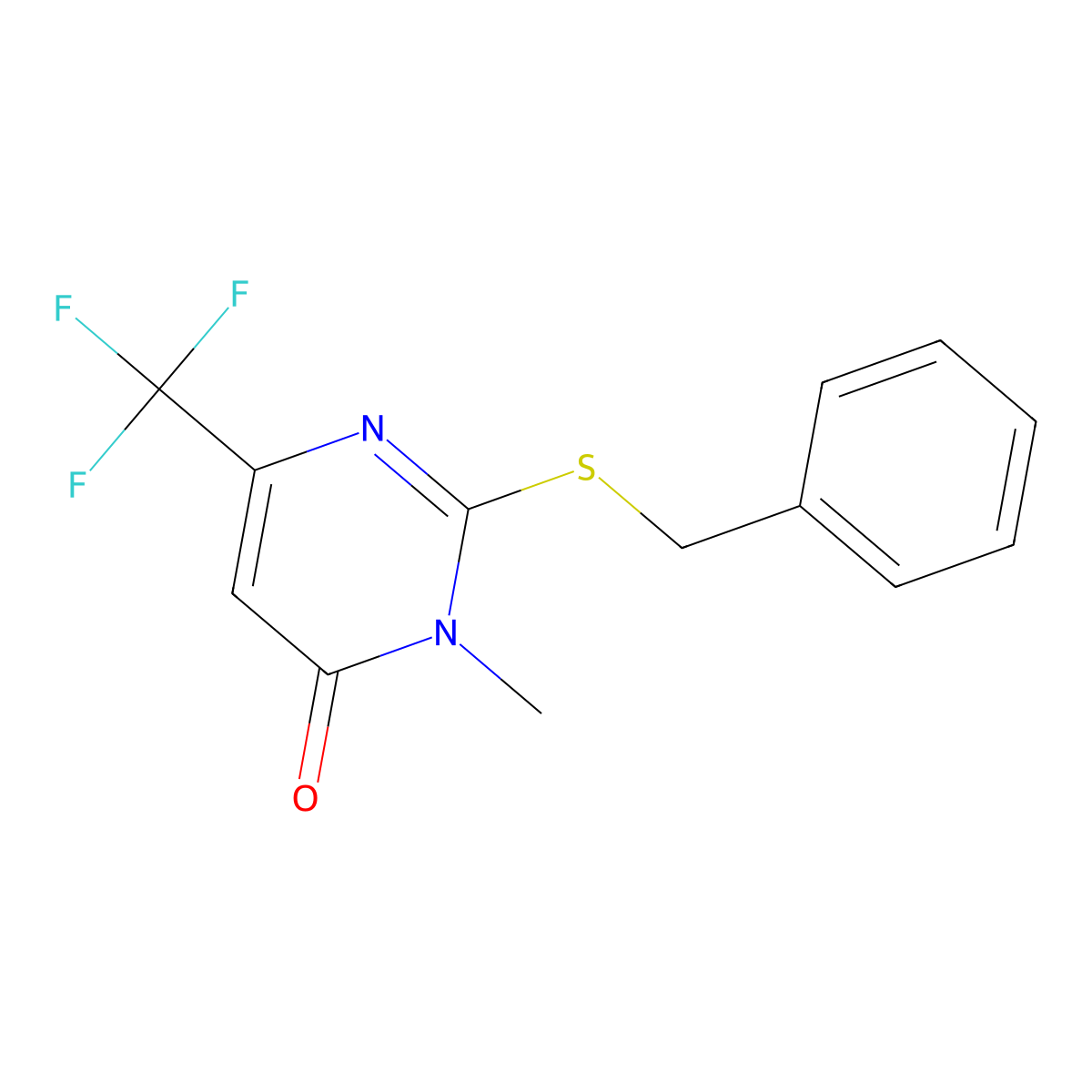 2-(benzylsulfanyl)-3-methyl-6-(trifluoromethyl)-4(3H)-pyrimidinone molecular structure, CAS 339101-47-2