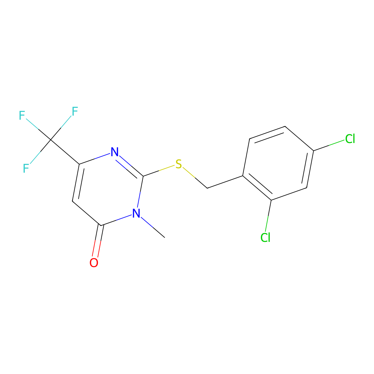 2-[(2,4-dichlorobenzyl)sulfanyl]-3-methyl-6-(trifluoromethyl)-4(3H)-pyrimidinone molecular structure, CAS 339101-49-4