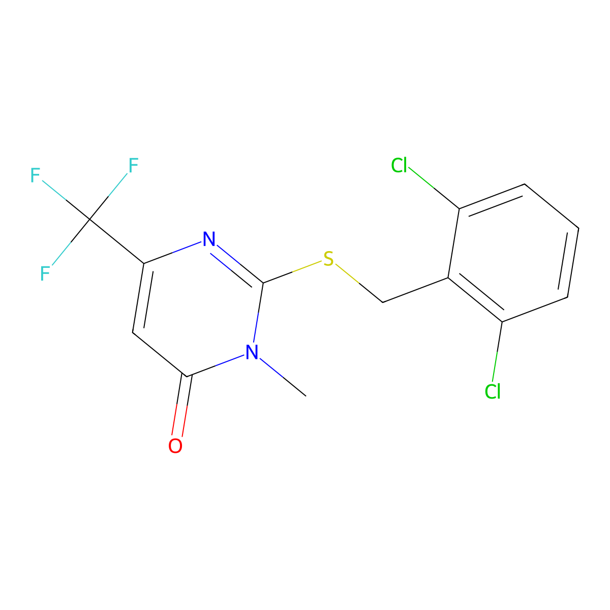 2-((2,6-Dichlorobenzyl)sulfanyl)-3-methyl-6-(trifluoromethyl)-4(3H)-pyrimidinone molecular structure, CAS 339101-52-9