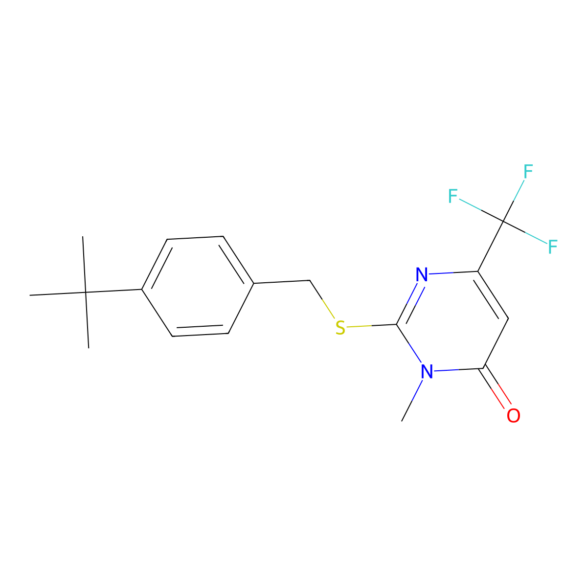 2-{[4-(tert-butyl)benzyl]sulfanyl}-3-methyl-6-(trifluoromethyl)-4(3H)-pyrimidinone molecular structure, CAS 339101-55-2