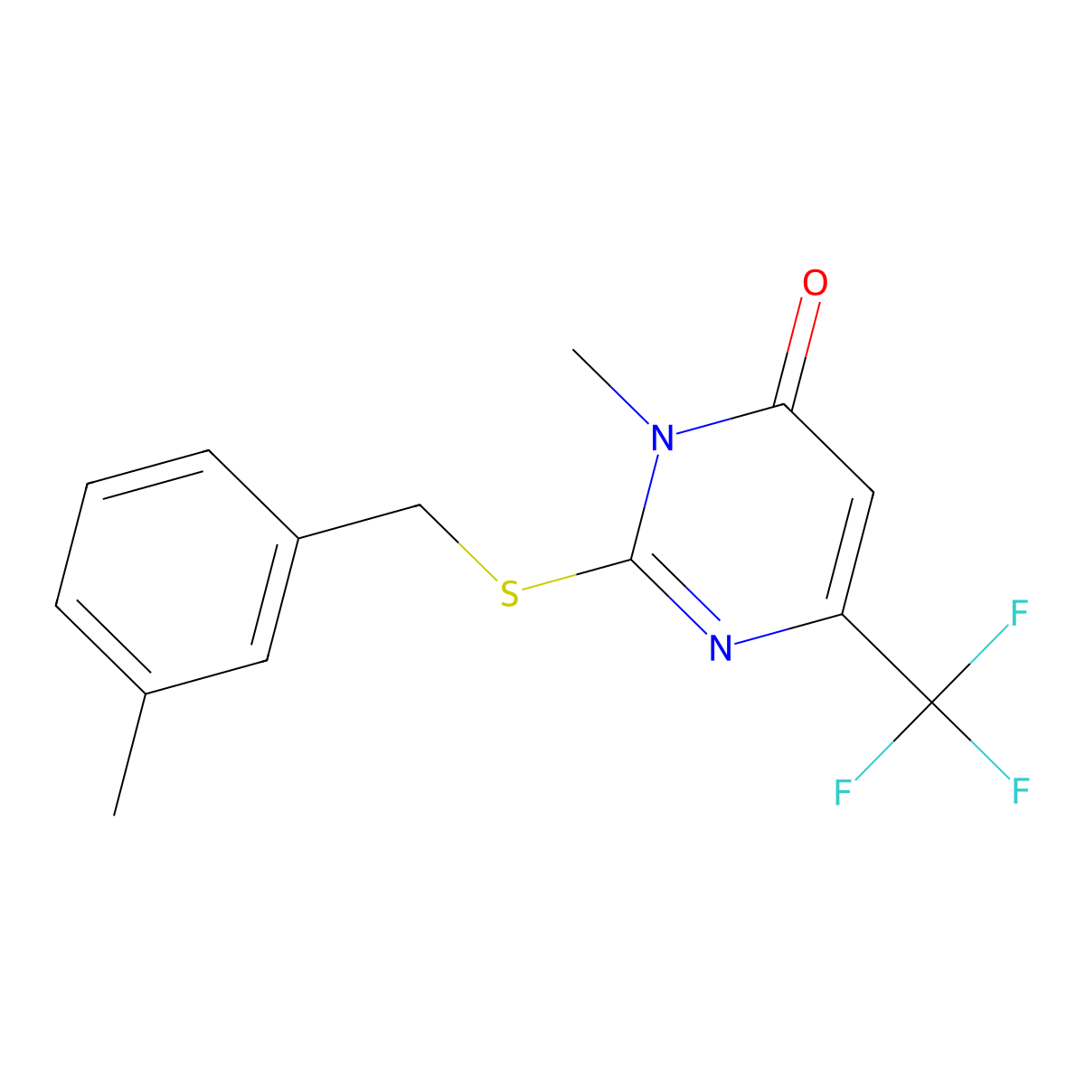 3-Methyl-2-((3-methylbenzyl)sulfanyl)-6-(trifluoromethyl)-4(3H)-pyrimidinone molecular structure, CAS 339101-61-0