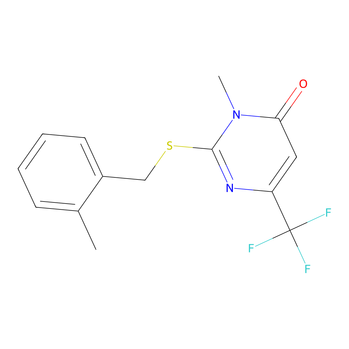 3-Methyl-2-((2-methylbenzyl)sulfanyl)-6-(trifluoromethyl)-4(3H)-pyrimidinone molecular structure, CAS 339101-63-2