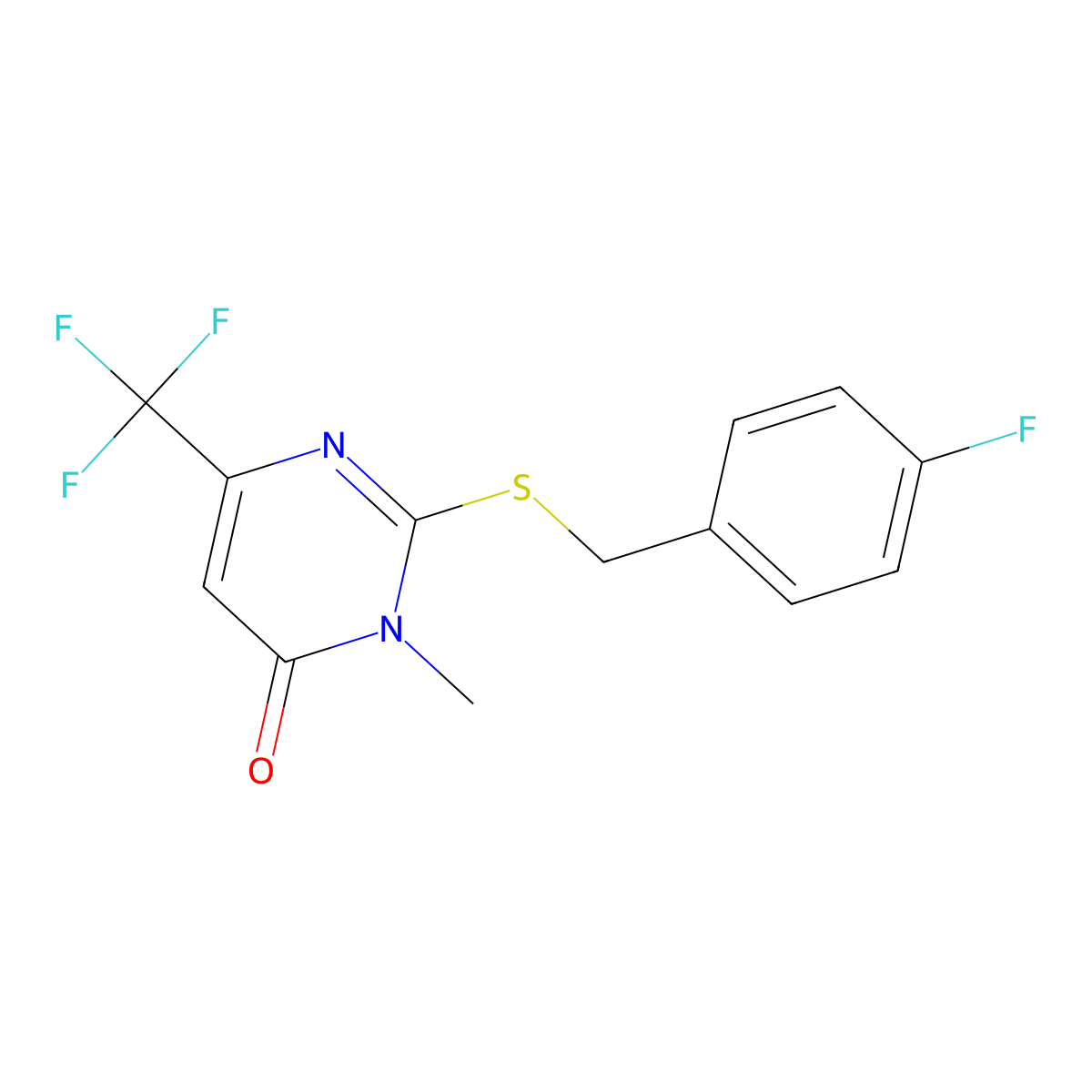 2-[(4-fluorobenzyl)sulfanyl]-3-methyl-6-(trifluoromethyl)-4(3H)-pyrimidinone molecular structure, CAS 339101-66-5