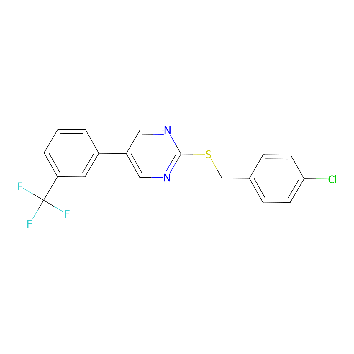 2-((4-Chlorobenzyl)sulfanyl)-5-(3-(trifluoromethyl)phenyl)pyrimidine molecular structure, CAS 339101-71-2