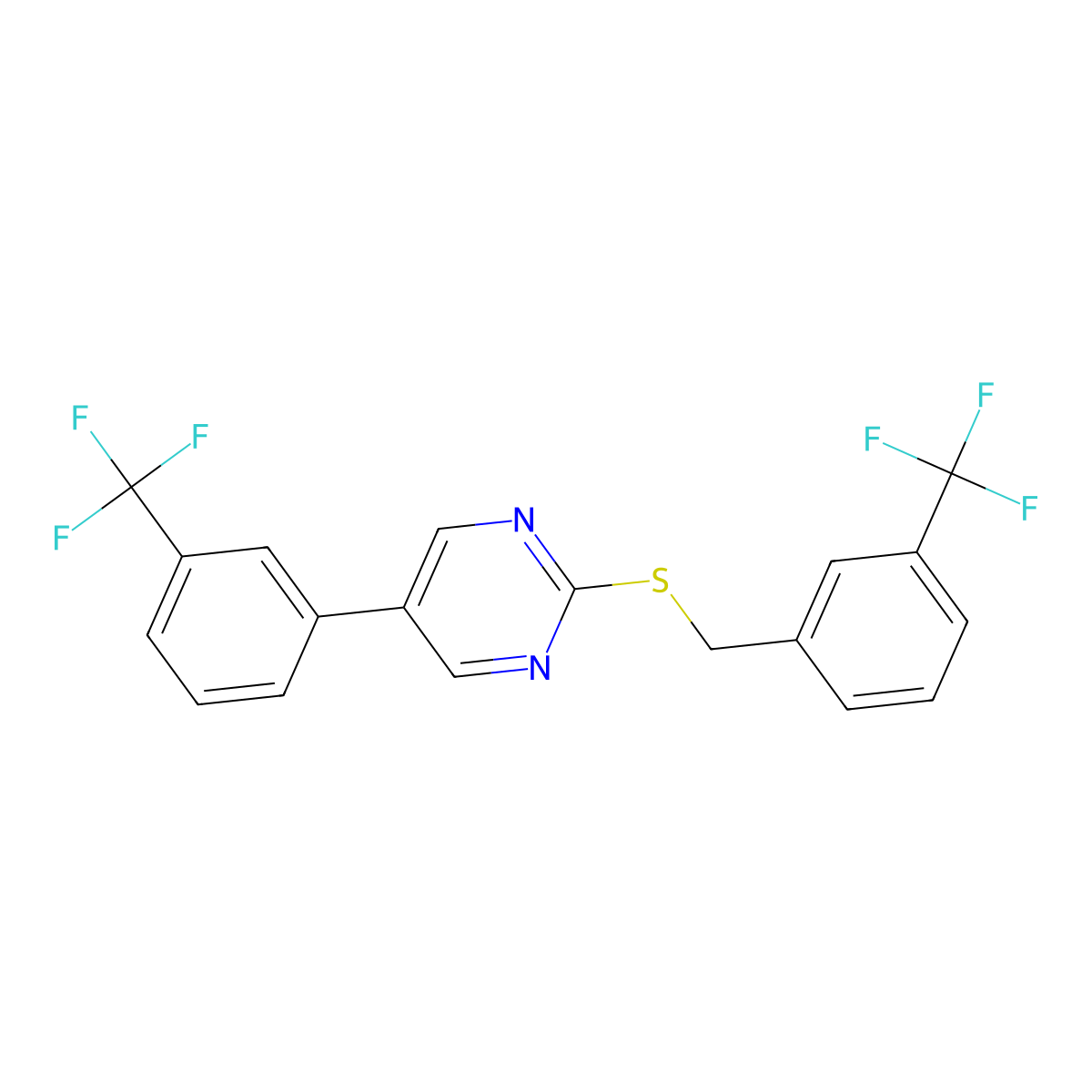 2-{[3-(Trifluoromethyl)benzyl]sulfanyl}-5-[3-(trifluoromethyl)phenyl]pyrimidine molecular structure, CAS 339101-73-4