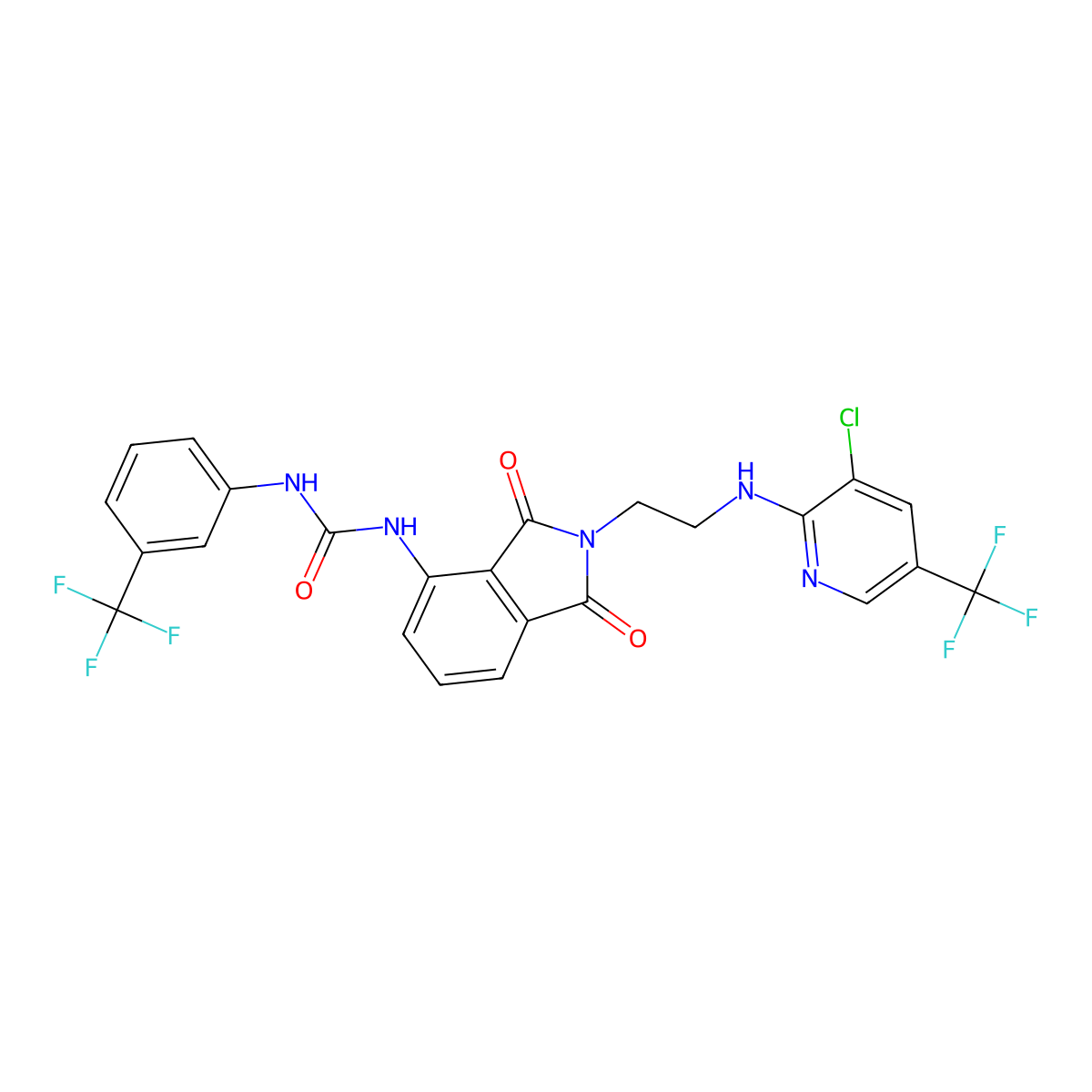 N-[2-(2-{[3-chloro-5-(trifluoromethyl)-2-pyridinyl]amino}ethyl)-1,3-dioxo-2,3-dihydro-1H-isoindol-4-yl]-N'-[3-(trifluoromethyl)phenyl]urea molecular structure, CAS 339101-74-5