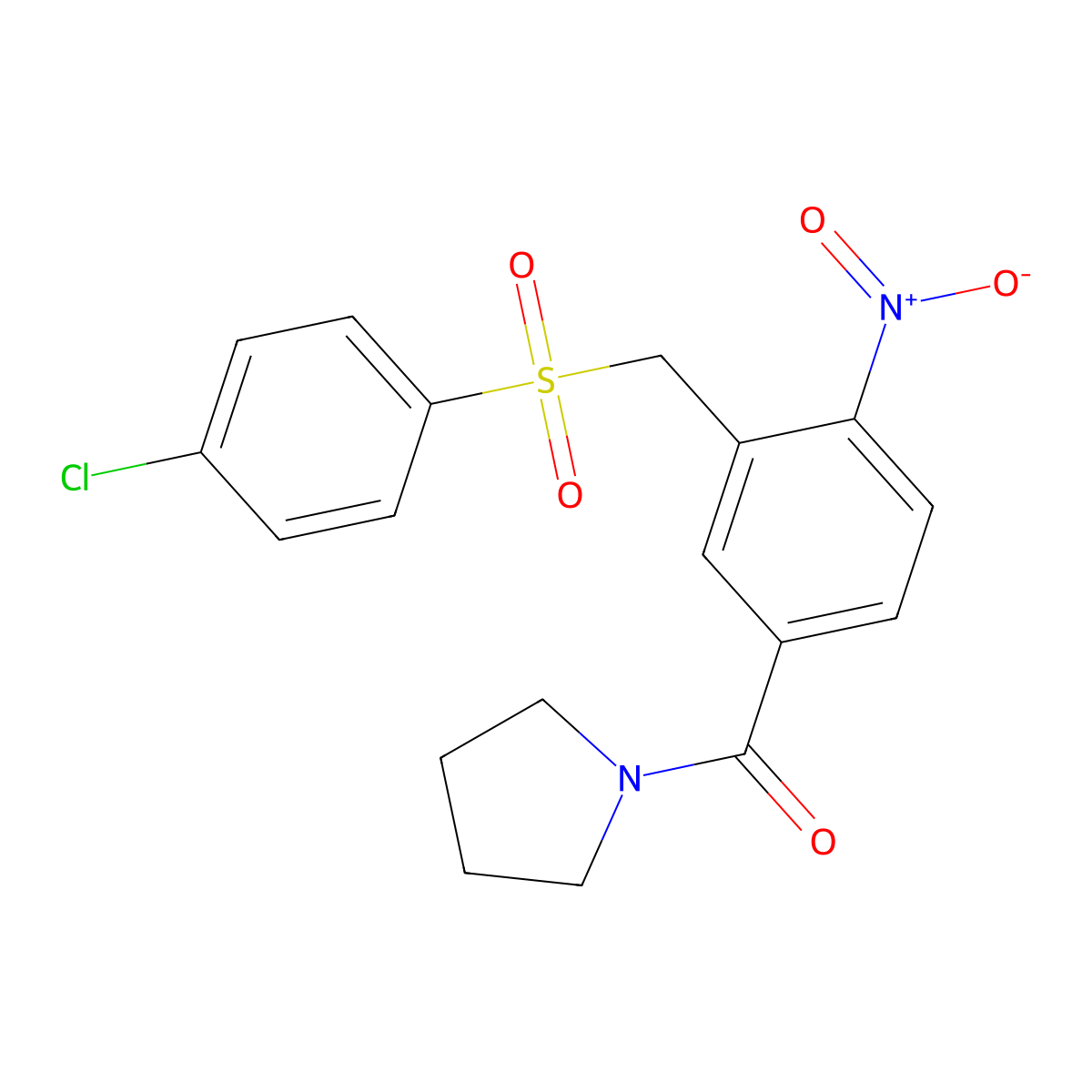(3-{[(4-Chlorophenyl)sulfonyl]methyl}-4-nitrophenyl)(1-pyrrolidinyl)methanone molecular structure, CAS 339101-78-9