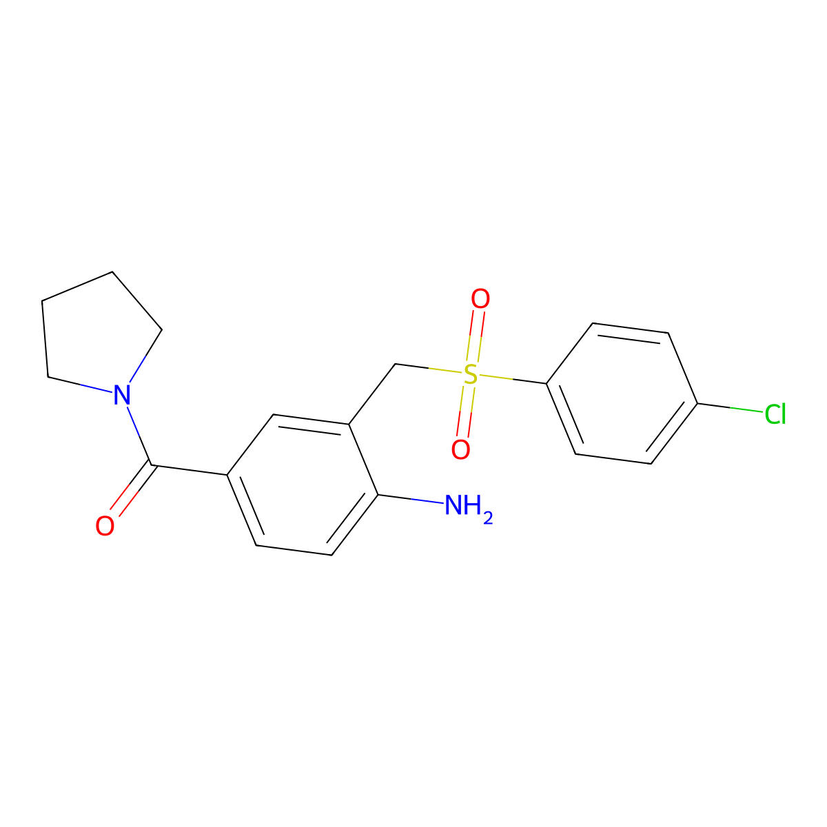 (4-Amino-3-{[(4-chlorophenyl)sulfonyl]methyl}phenyl)(1-pyrrolidinyl)methanone molecular structure, CAS 339101-80-3