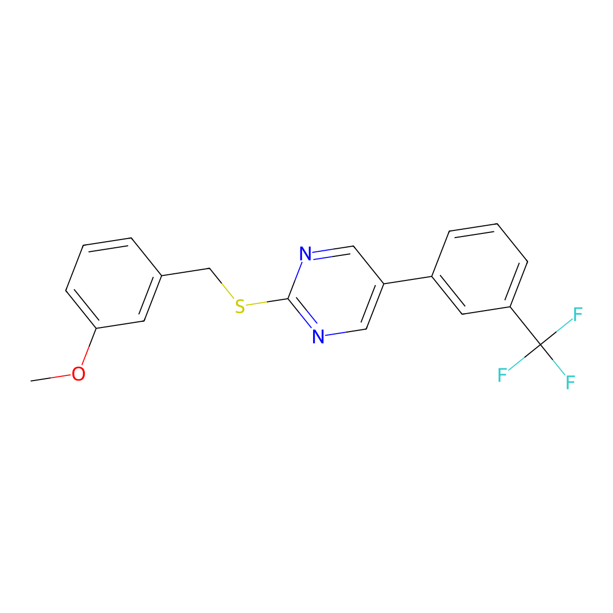 Methyl 3-(((5-(3-(trifluoromethyl)phenyl)-2-pyrimidinyl)sulfanyl)methyl)phenyl ether molecular structure, CAS 339101-87-0